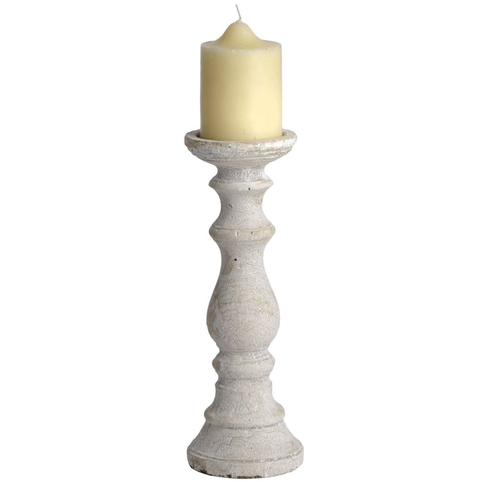 30cm Stone effect turned candle stand with antiqued finish. - Lost Land Interiors