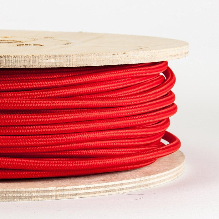 3 core Round Vintage Braided Fabric Red coloured Cable Flex 0.75mm~3191 - Lost Land Interiors