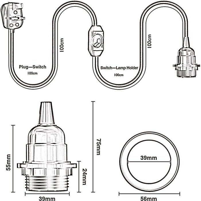 E27 2M Fabric Cable UK Plug in Pendant Lamp Light Set Fitting Vintage Bulb Holder Socket~1267 - Lost Land Interiors