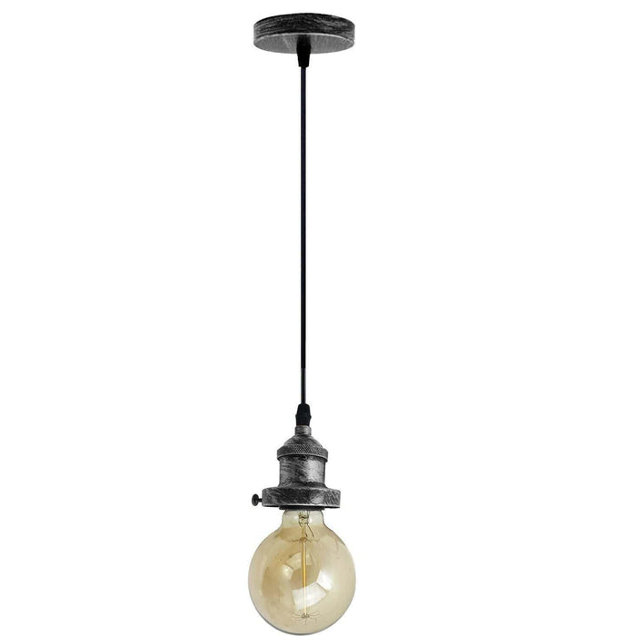 E27 Ceiling Rose Light Fitting Vintage Industrial Pendant Lamp Bulb Holder Light - Brushed Silver~2207 - Lost Land Interiors