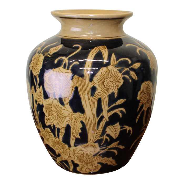 Ceramic Embossed Vase, Regal Design 25cm - Lost Land Interiors