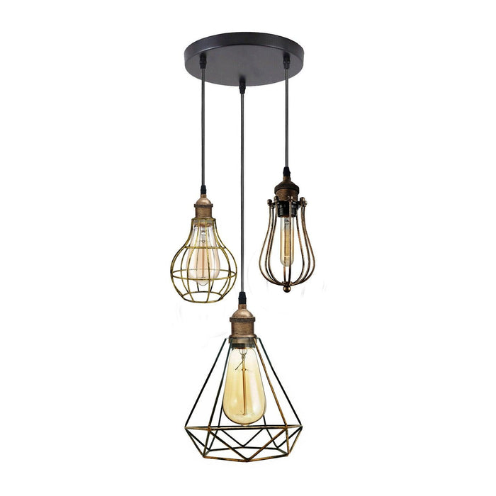 Industrial Kitchen Island Chandelier 3 Light Cage Ceiling Hanging Pendant Lamp~4067 - Lost Land Interiors