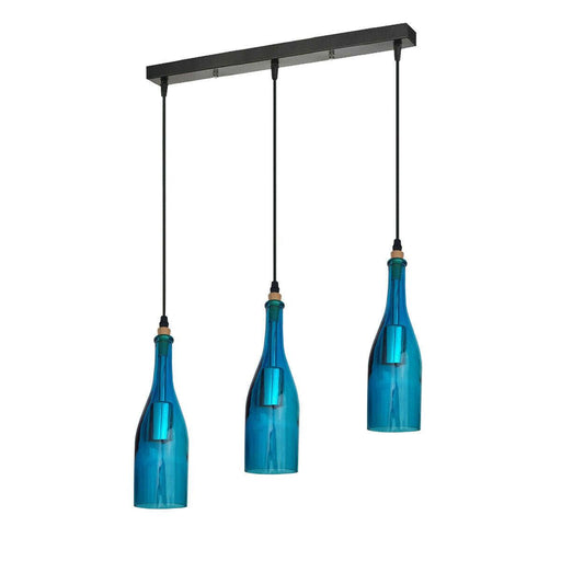 Industrial Ceiling Pendant Light 3 Head Blue Glass Lampshade~1916 - Lost Land Interiors