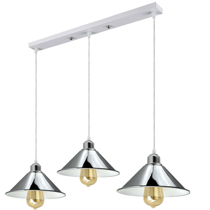 Modern Industrial Chrome 3 Way Ceiling Pendant Light Metal Cone Shape Shade Indoor Hanging Lighting For Bedroom, Dining Room, Living Room~1183 - Lost Land Interiors