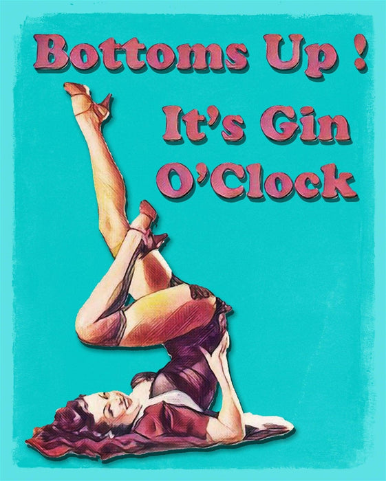 Vintage Metal Sign - Bottoms Up It's Gin O'Clock - Lost Land Interiors