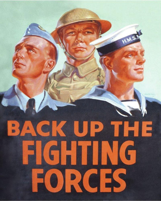 Vintage Metal Sign - Retro Propaganda - Back Up The Fighting Forces - Lost Land Interiors