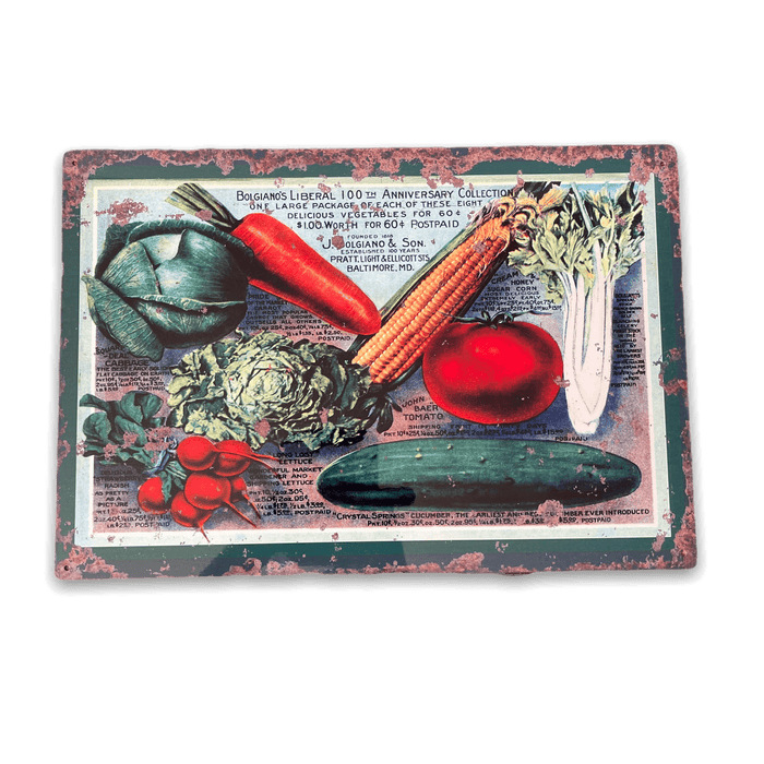 Vintage Metal Sign - Retro Vegetable Varieties Sign - Lost Land Interiors