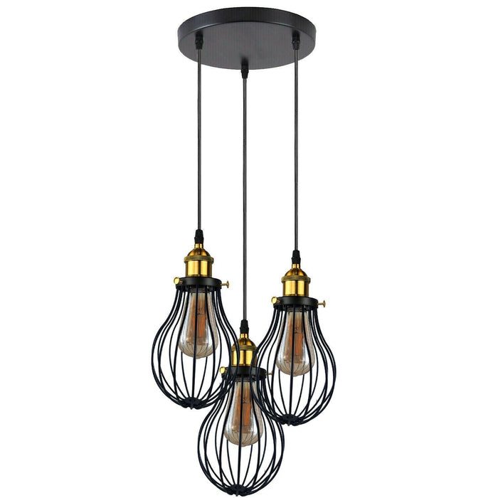 Industrial 3 heads Black hanging Pendant Ceiling Light Cover Decorative Cage light fixture~3445 - Lost Land Interiors