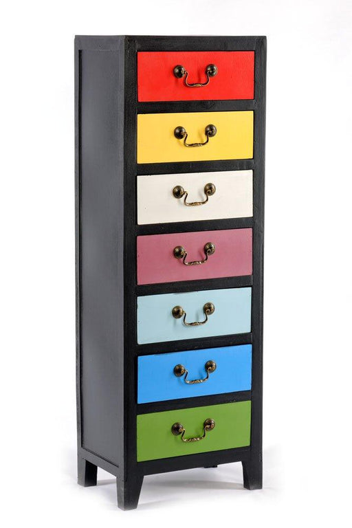 Rainbow Tall Cabinet with 7 Drawers 38 x 26 x 110cm - Lost Land Interiors