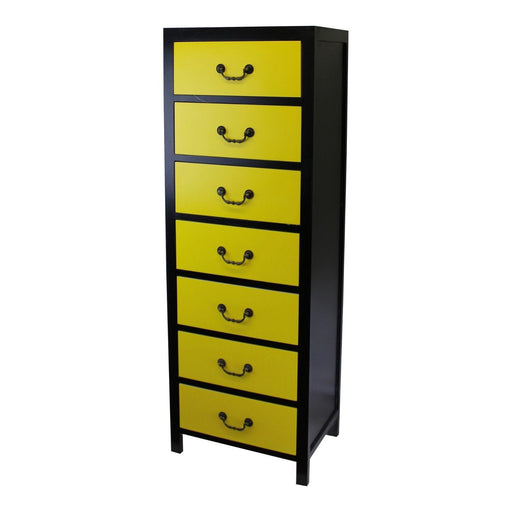 Yellow Tall Cabinet with 7 Drawers 38 x 26 x 110cm - Lost Land Interiors