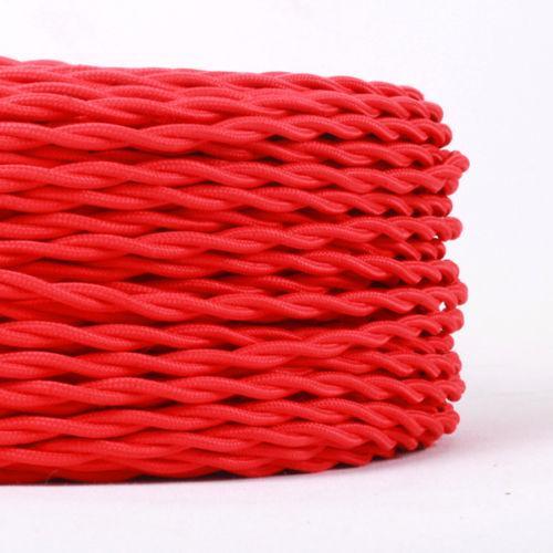 5m Red 2 Core Twisted Electric Fabric 0.75mm Cable~1766 - Lost Land Interiors