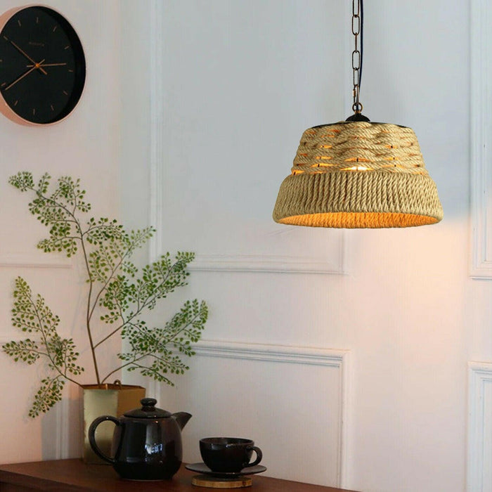 Basket Shape Ceiling Pendant Light Hemp Rope Hanging Light E27 Lamp Shade~1532 - Lost Land Interiors