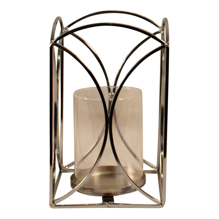 Small Silver Metal & Glass Candle Lantern, 18.5cm. - Lost Land Interiors