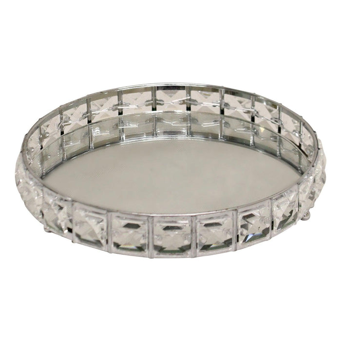 Small Mirrored Silver Tray With Bead Design, 21cm. - Lost Land Interiors