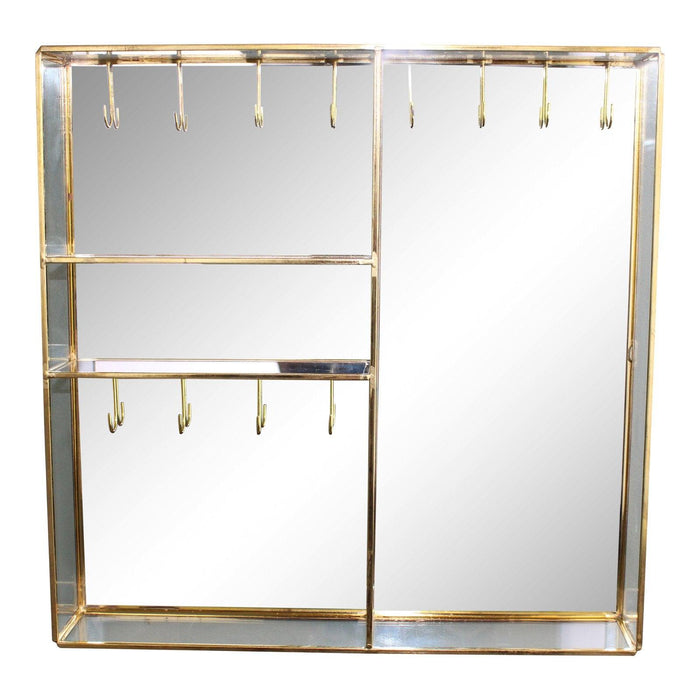 Gold Metal And Glass Mirror Wall Hung Jewellery Box - Lost Land Interiors