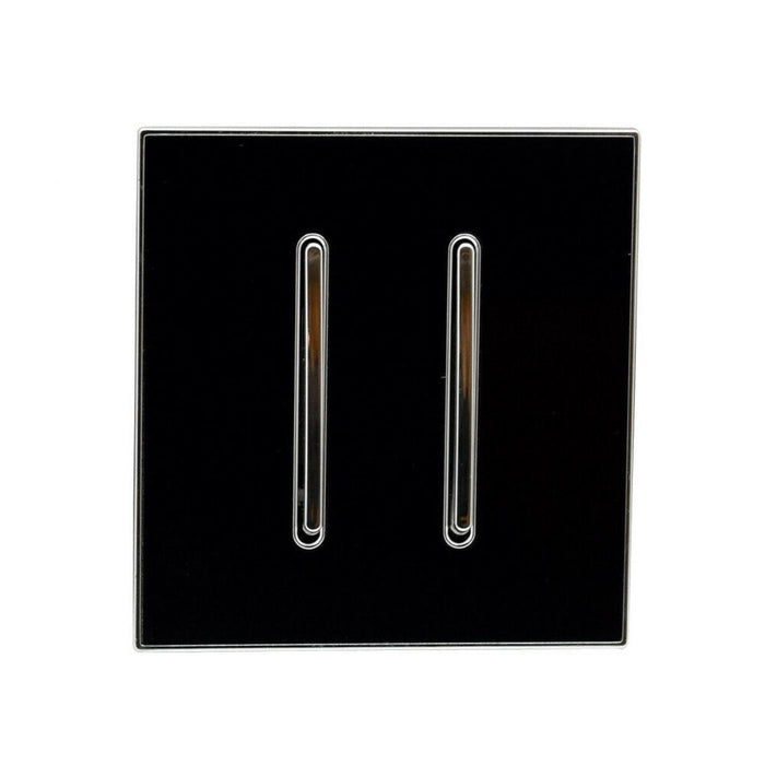 Square Glossy Black Screwless Flat plate Wall light 2 Gang switches~2626 - Lost Land Interiors