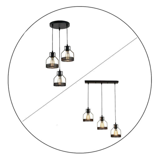 Modern rectangle Round 3 Way Ceiling Pendant Cluster Light Fitting Cage Style Light UK~2140 - Lost Land Interiors