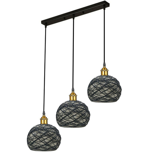 3 Head Wicker Globe Shape Pendant Shade Retro Hanging Ceiling Lamp Chandelier~3552 - Lost Land Interiors