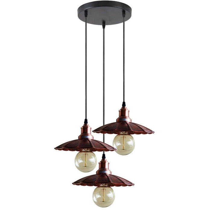 3 Outlet Rustic Red Wavy Metal Ceiling Pendant Light~1485 - Lost Land Interiors