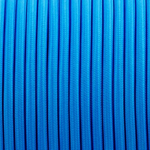 2 Core Round Vintage Italian Braided Fabric Blue Cable Flex 0.75mm UK~3229 - Lost Land Interiors