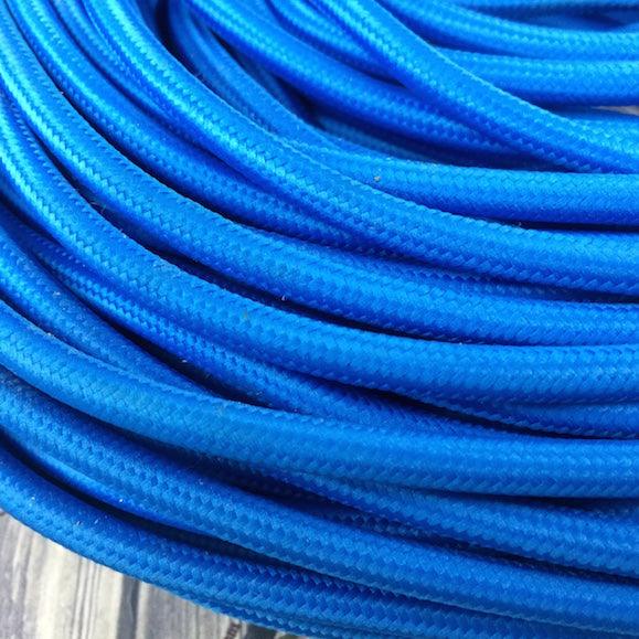 2 Core Round Vintage Italian Braided Fabric Blue Cable Flex 0.75mm UK~3229 - Lost Land Interiors