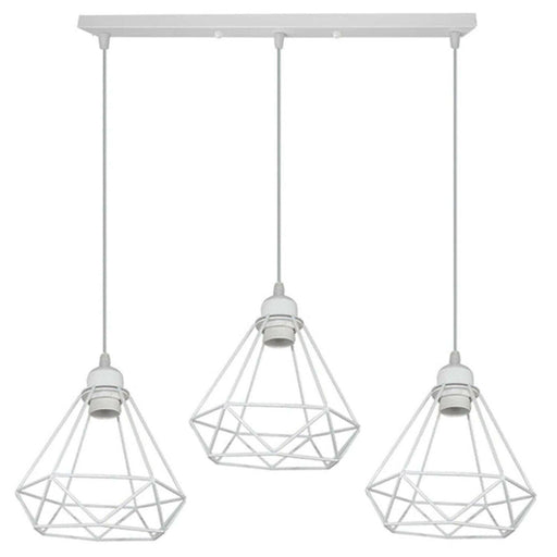 Retro Industrial White Diamond Cage Ceiling Pendant Light Hanging Indoor Lighting For Basement, Bedroom, Conservatory, Dining Room, Foyer, Garage~1182 - Lost Land Interiors