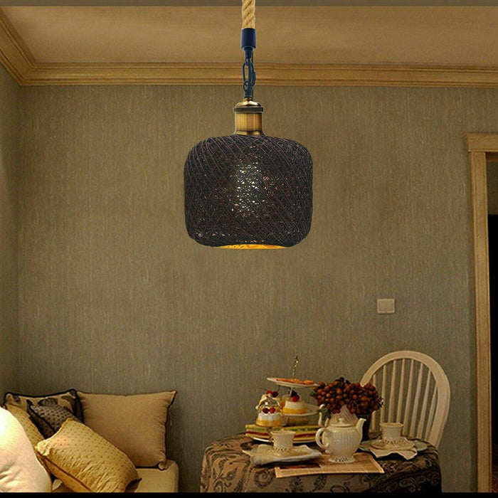 Rattan Ceiling Light lamp Hanging Hemp Rope Pendant Lamp Shade~1333 - Lost Land Interiors