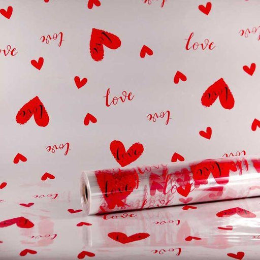 Red Love Hearts Cellophane (80cm x 100m) - Lost Land Interiors