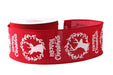 Red with White Wreath Merry Christmas Ribbon (63mm x 10yds) - Lost Land Interiors