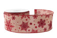 Natural with Red Glitter Snowflakes Ribbon (63mm x 10yds) - Lost Land Interiors