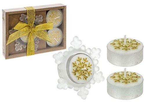 4 Piece Snowflake Candle And Holder Gift Set Gold Only - Lost Land Interiors