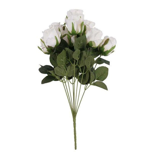 Camelot  Rose Bud White (9 heads) Artificial Flowers Roses - Lost Land Interiors