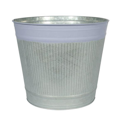 Whitewash Zinc Bucket with Lilac Band 20cm Bucket - Lost Land Interiors