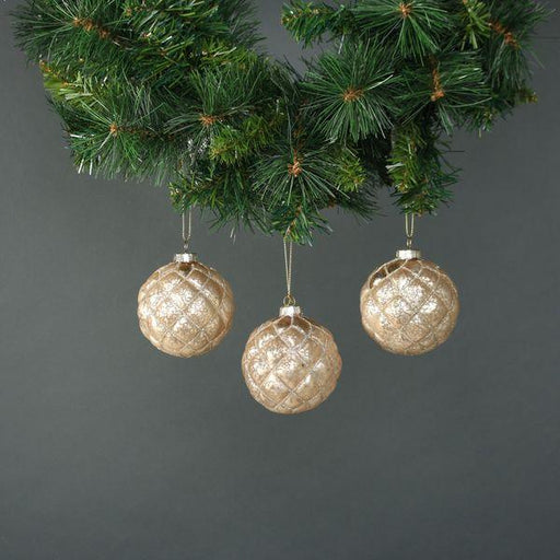 Tiana 8cm Glass Large Diamond Bauble Gold (Set of 4) - Lost Land Interiors