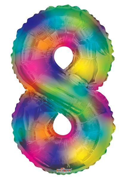 (34 inch) Number Balloon - 8 - Rainbow - Air Filled Helium Balloon - Lost Land Interiors
