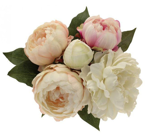 Peony Bouquet Cream & Pink Artificial Peonies Silk Flowers - Lost Land Interiors