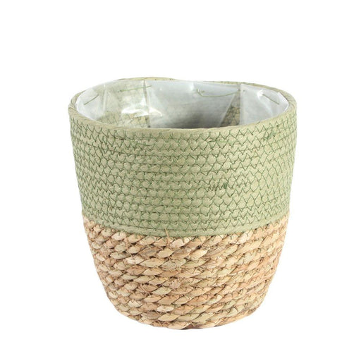 19cm Round Two Tone Seagrass and Green Paper Basket - Lost Land Interiors