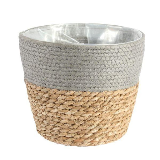 23cm Round Two Tone Seagrass and Grey Paper Basket - Lost Land Interiors