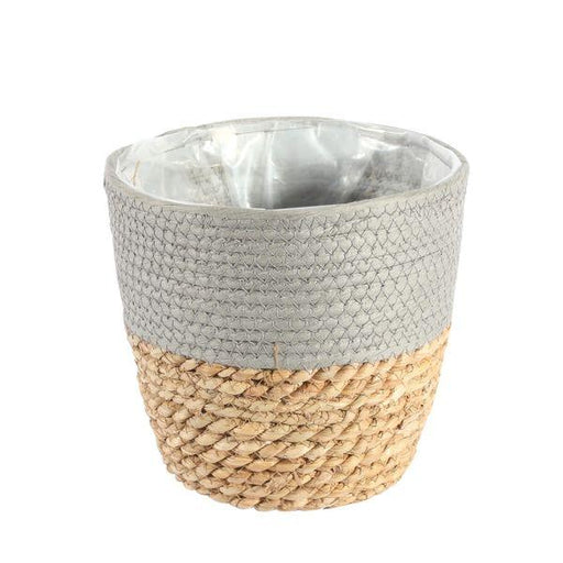 19cm Round Two Tone Seagrass and Grey Paper Basket - Lost Land Interiors