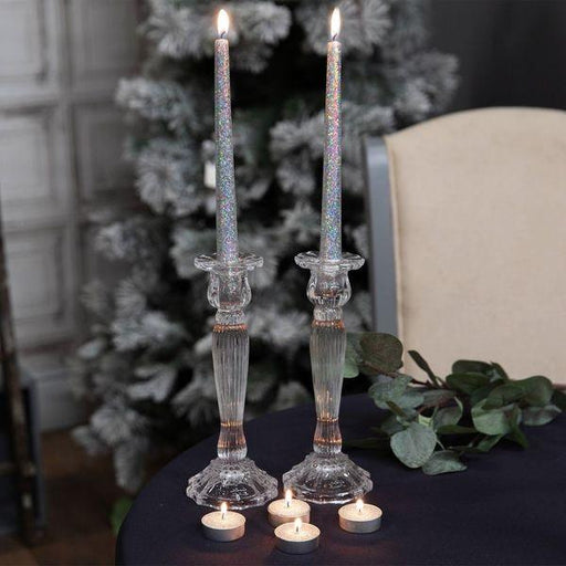 Set of 6 Silver Glitter 4 x Tealight & 2 x Dinner Candles - Lost Land Interiors