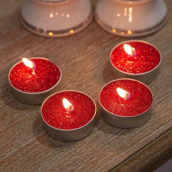 Set of 6 Red Glitter 4 x Tealight & 2 x Dinner Candles - Lost Land Interiors