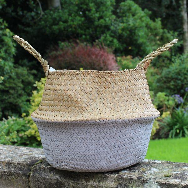 Grey & Natural Two Tone Belly Basket 28.5cm Height - Lost Land Interiors