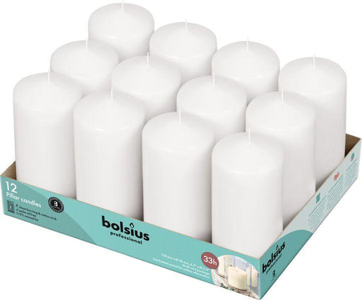 12 Bolsius Professional Pillar Candles - White (118/58mm) - Lost Land Interiors
