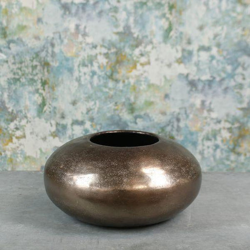 Bronze Mayfair Pebble (Medium) Indoor Planter Vase Metal Bowl - Lost Land Interiors