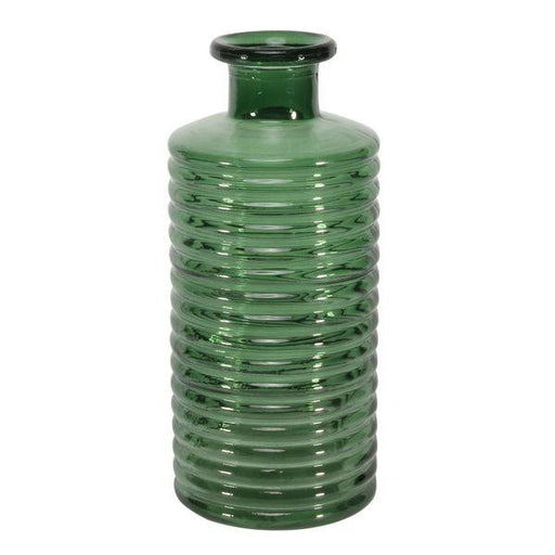 Horizontal Ribbed Bottle Glass Vase - Pear Green (21cm) Small Table Vase - Lost Land Interiors
