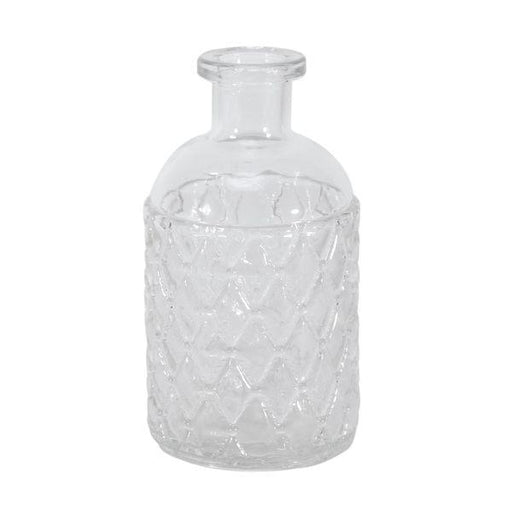 Clear Romagna Glass Bottle (13cm x 7cm) Textured Small Table Vase - Lost Land Interiors