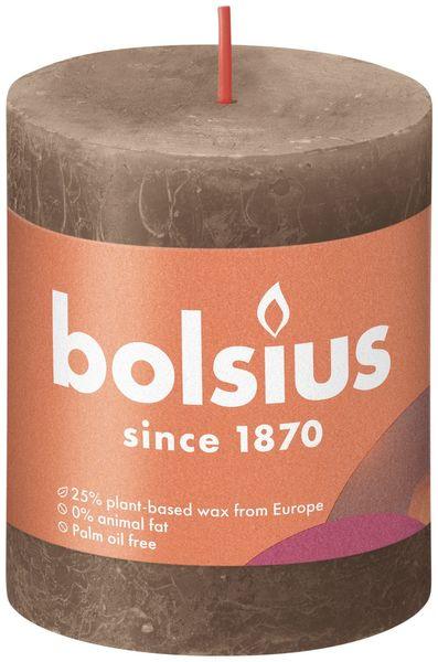 Suede Brown Bolsius Rustic Shine Pillar Candle (80 x 68mm) - Lost Land Interiors
