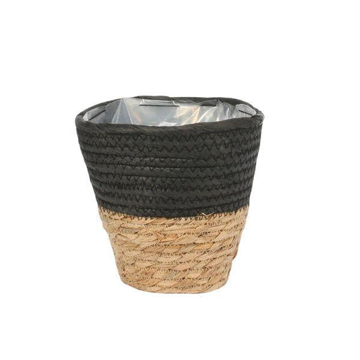 Round Two Tone Seagrass and Black Paper Basket (16, 19 or 23cm) - Lost Land Interiors
