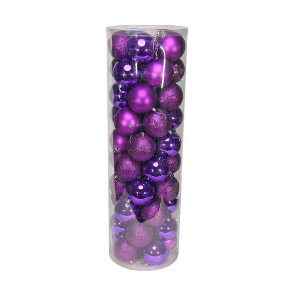 50 Purple Baubles in Matt  Shiny & Glitter Finish (10cm) - Lost Land Interiors
