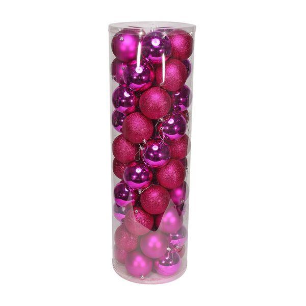 50 Hot Pink Baubles in Matt  Shiny & Glitter Finish (10cm) - Lost Land Interiors